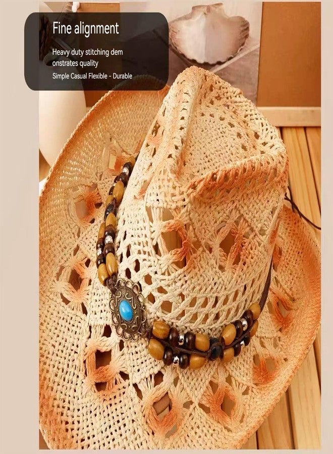 TNDCKP Straw Cowboy Hats for Men and Women - Breathable UV Protection, Adjustable Lightweight Design with Removable Hatband, Versatile All-Season Western Hat for Any Occasion - Image 5